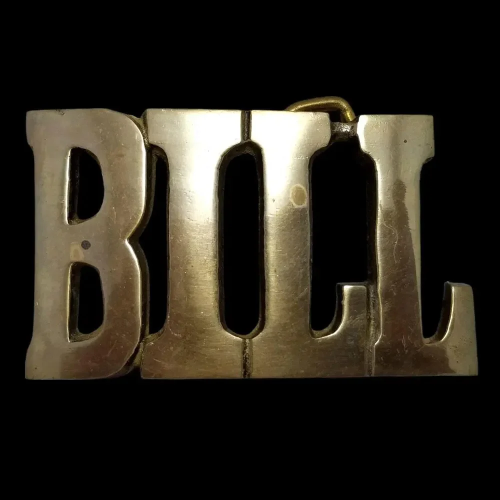 Vintage Belt Buckle Solid Cast Brass Name Bill William Letters Made In‎ Taiwan